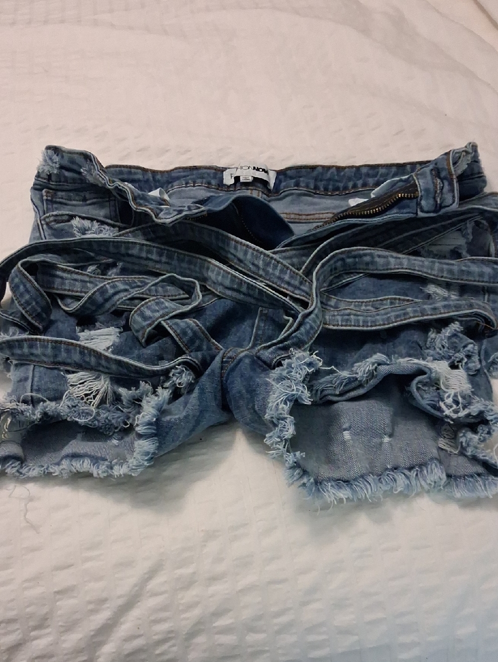 Fashion Nova Light Blue Distressed Denim Shorts